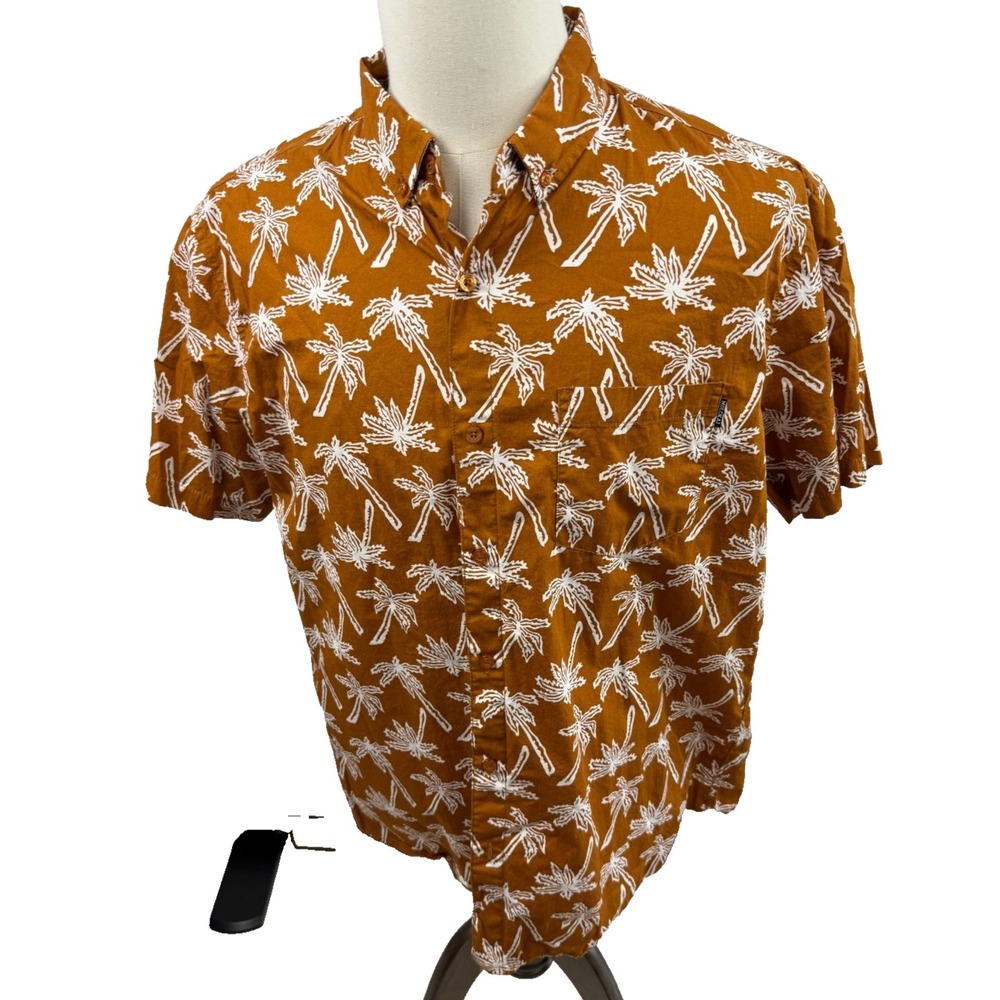 Molokai Surf Co Mens Orange Hawaiian Short Sleeve Button Up Shirt XLarge